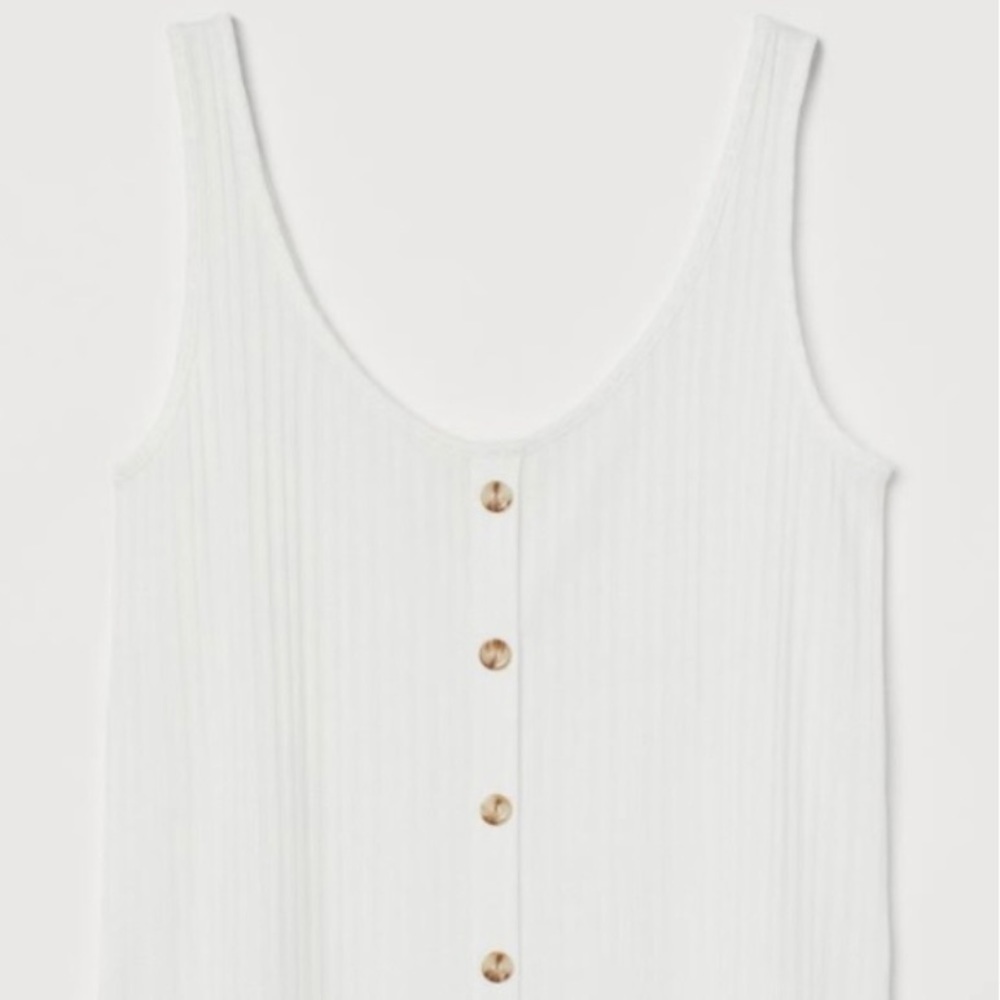 H&M Ribbed White Button Tank Top Size XL